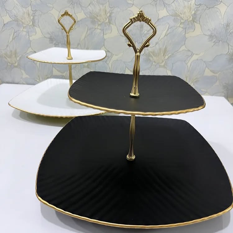 شیرینی خوری 2 طبقه مربع مشکی